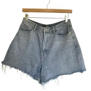Missguided Medium Wash High Waisted Denim Cut Off Shorts Size 12 Summer Style